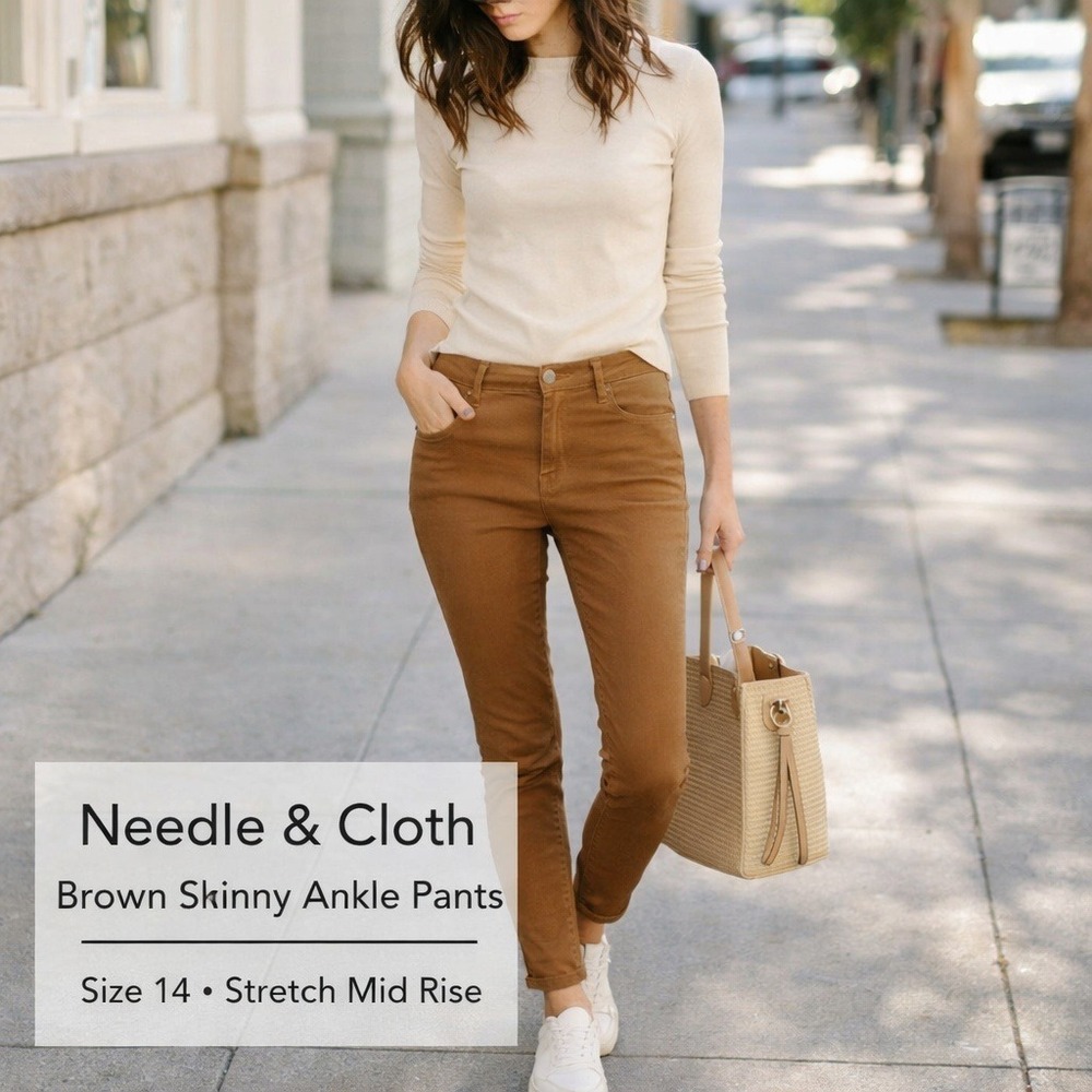 High-Rise Skinny Ankle Pants — Brown